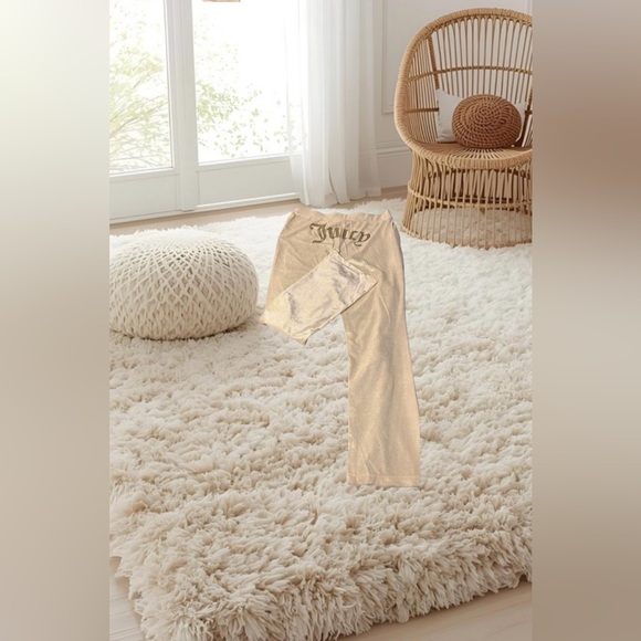 NWT Juicy Couture bling JUICY pants elastic stretch waist,white w/metallic pant - Picture 7 of 12